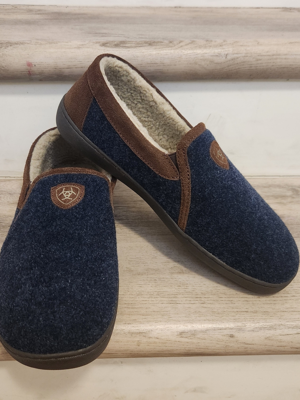Ariat Navy and Brown Slip-On Fleece-Lined Loafers